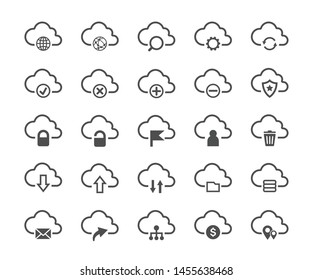 Computer cloud data digital technology Network service sharing line icon set. Isolated icon collection on white background.