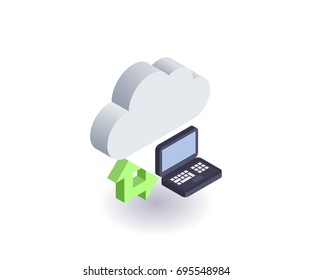 Computer Cloud icon, illustration, vector symbol in flat isometric 3D style isolated on white background.