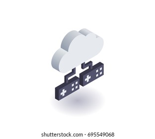 Computer Cloud icon, illustration, vector symbol in flat isometric 3D style isolated on white background.