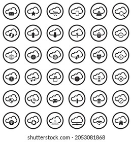 Computer Cloud Icons. Black Flat Design In Circle. Vector Illustration.