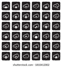 Computer Cloud Icons. Grunge Black Flat Design. Vector Illustration.