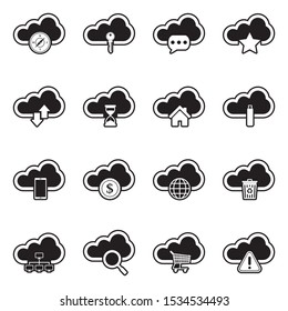 Computer Cloud Icons. Line With Fill Design. Vector Illustration.