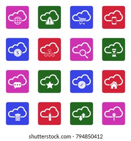 Computer Cloud Icons. Set 2. White Flat Design In Square. Vector Illustration. 