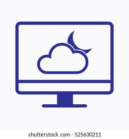 Computer Cloud and Moon Icon Symbol with Computer Icon Design Outline 