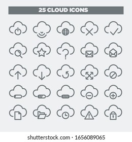 Computer cloud related line icons. Vector icon set.