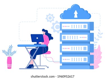 Computer Cloud Server Hosting Storage Illustration Of Data Transmission Technology and Protection With Administrator or Developer Team