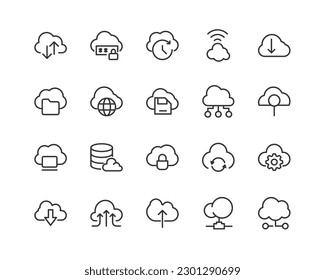 conjunto de iconos de línea simple en la nube de equipos. Colección de iconos web para el diseño de UIUX. Razo vector editable 48x48 Pixel Perfecto