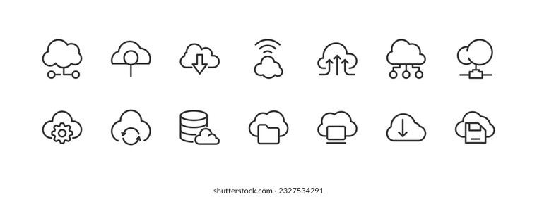 computer cloud set of simple line icons. Collection of web icons for UIUX design. Editable vector stroke 48x48 Pixel Perfect