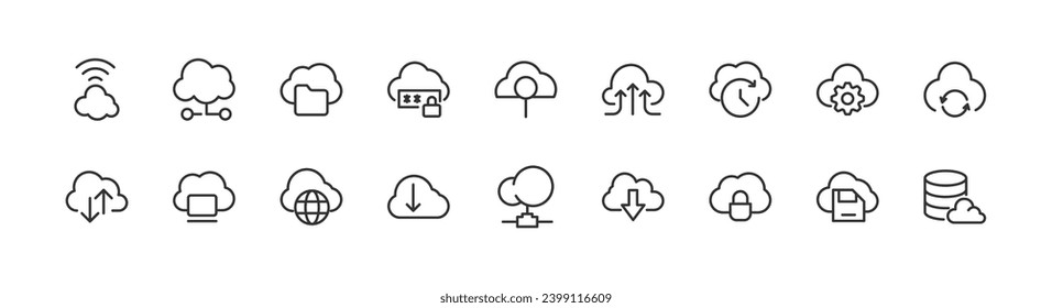 computer cloud set of simple line icons. Collection of web icons for UIUX design. Editable vector stroke 48x48 Pixel Perfect