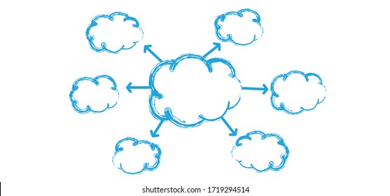 Computer clouds, speech bubble. Vector Share social network computing Comic cartoon icons sharing fot talk or blag Think big Concept ideas symbol Servic data Connect devices to cloud