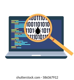 Computer code debugging concept flat style illustration