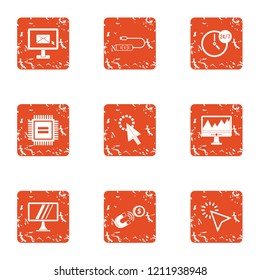 Computer code icons set. Grunge set of 9 computer code vector icons for web isolated on white background