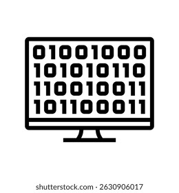 vetor de ícone de linha de desenvolvimento de pesquisa de código de computador. sinal de desenvolvimento de pesquisa de código de computador.