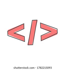Computer code slash vector icon. Symbol of programming, webdesign cartoon style on white isolated background.