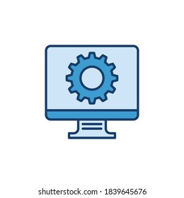 Computer With Cog Wheel Icon - PC Service Or Settings Vector Concept Symbol