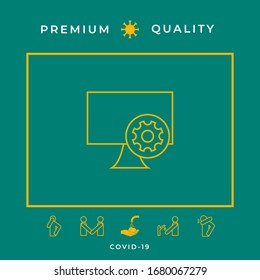 Computer with cogwheel - installation, settings, technical support, payment - line icon