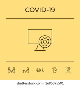 Computadora con rueda cognitiva - instalación, configuración, soporte técnico, pago - icono de línea