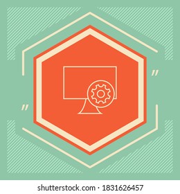 Computer with cogwheel - installation, settings, technical support, payment - line icon