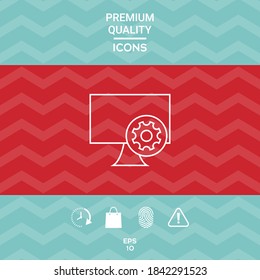 Computer with cogwheel - installation, settings, technical support, payment - line icon