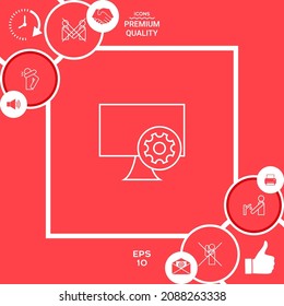 Computer with cogwheel - installation, settings, technical support, payment - line icon. Graphic elements for your design