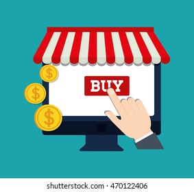 computer coins hand online payment shopping ecommerce icon. Flat illustration. Vector graphic
