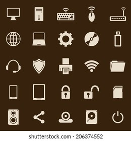Computer color icons on brown background, stock vector