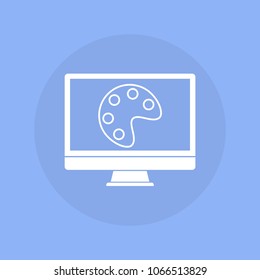 Computer with color panel. Vector illustration