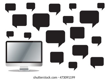 computer with colorful chat box , message box communication background