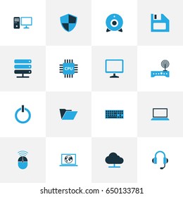 Computer Colorful Icons Set. Collection Of Storage, Floppy Disk, Control And Other Elements. Also Includes Symbols Such As Connection, Database, Laptop.