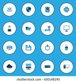 Computer Colorful Icons Set. Collection Of Firewall, Storage, Control And Other Elements. Also Includes Symbols Such As Laptop, Diskette, Wifi.