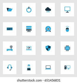 Computer Colorful Icons Set. Collection Of Connection, Laptop, Storage And Other Elements. Also Includes Symbols Such As Server, Security, Motherboard.
