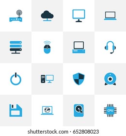 Computer Colorful Icons Set. Collection Of Connection, Earphones, Firewall And Other Elements. Also Includes Symbols Such As Floppy, Disk, Display.