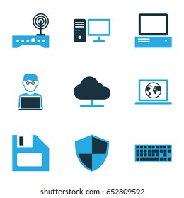 Computer Colorful Icons Set. Collection Of Connection, Firewall, Computer And Other Elements. Also Includes Symbols Such As Connection, Disk, Modem.