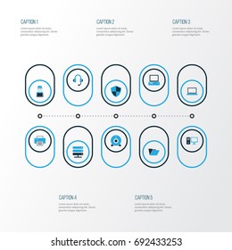 Computer Colorful Icons Set. Collection Of Network, Computer, Notebook And Other Elements. Also Includes Symbols Such As Template, Database, Firewall.