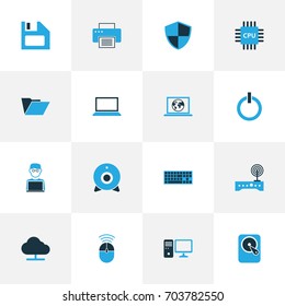 Computer Colorful Icons Set. Collection Of Winchester, Firewall, Camera And Other Elements. Also Includes Symbols Such As PC, Keyboard, Modem.