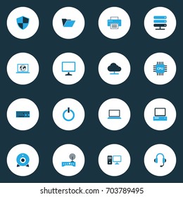 Computer Colorful Icons Set. Collection Of PC, Camera, Network And Other Elements. Also Includes Symbols Such As Access, Network, Device.