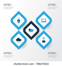 Computer Colorful Icons Set. Collection Of File, Control, Notebook And Other Elements. Also Includes Symbols Such As Notebook, Laptop, Folder.