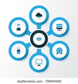 Computer Colorful Icons Set. Collection Of Camera, Control, Laptop And Other Elements. Also Includes Symbols Such As Screen, Printer, Cloud.