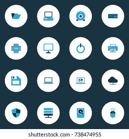 Computer Colorful Icons Set. Collection Of Microprocessor, Control, Display And Other Elements. Also Includes Symbols Such As Printer, Firewall, PC.