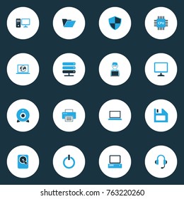Computer colorful icons set with computer, network, floppy disk and other floppy disk elements. Isolated vector illustration computer icons.