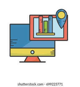 computer with company document and statistics diagram