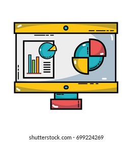 computer with company document and statistics diagram