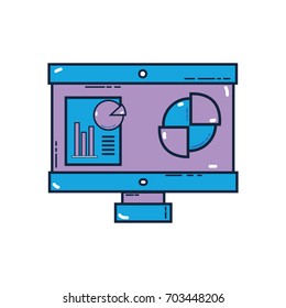 computer with company document and statistics diagram