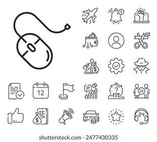 Computer component device sign. Salaryman, gender equality and alert bell outline icons. Mouse line icon. Computer mouse line sign. Spy or profile placeholder icon. Online support, strike. Vector