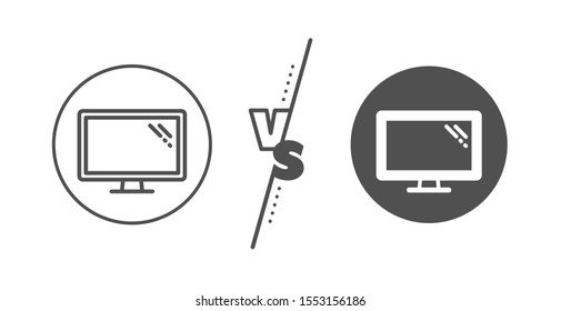 Computer component device sign. Versus concept. Monitor line icon. Screen symbol. Line vs classic monitor icon. Vector