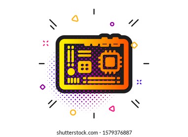 Computer component hardware sign. Halftone circles pattern. Motherboard icon. Classic flat motherboard icon. Vector