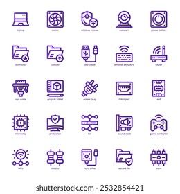 Computer Component icon pack for your website, mobile, presentation, and logo design. Computer Component icon basic line gradient design. Vector graphics illustration and editable stroke.