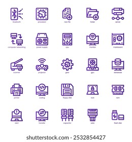 Pacote de ícone de componente de computador para o seu site, celular, apresentação e design de logotipo. Ícone de componente de computador design de gradiente de linha básico. Ilustração de gráficos vetoriais e traçado editável.