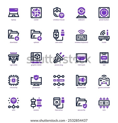 Computer Component icon pack for your website, mobile, presentation, and logo design. Computer Component icon dual tone design. Vector graphics illustration and editable stroke.