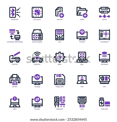 Computer Component icon pack for your website, mobile, presentation, and logo design. Computer Component icon dual tone design. Vector graphics illustration and editable stroke.